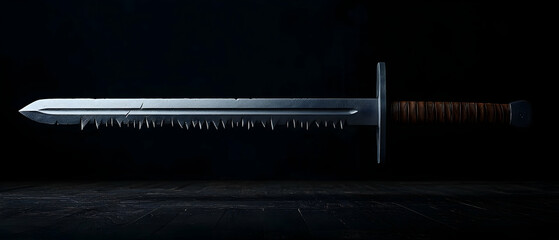 Medieval Sword With Water Drops In Dark Studio Setting