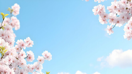 Delicate Pink Cherry Blossoms Against A Light Blue Sky