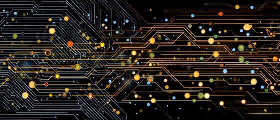 High-resolution seamless abstract printed circuit board background with glowing electronic dot matrix, intricate digital pathways, and futuristic technology design