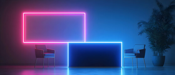 Neon Light Geometric Room Display