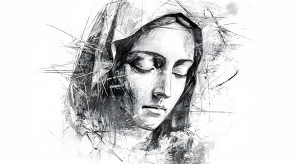 Fototapeta premium Expressive Monochrome Sketch of A Sculpted Saints Face F211e01a 6936 462c 9651 015c99d531a3 2