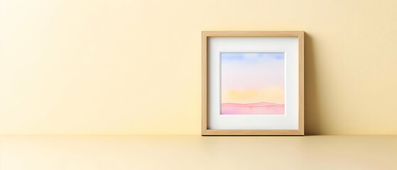 Pastel Watercolor Landscape Print In Wooden Frame
