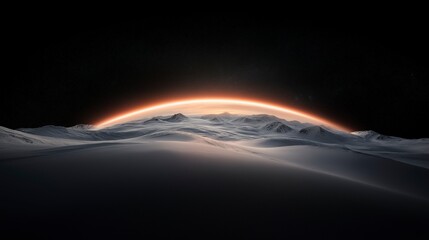Majestic sunrise over an alien landscape with smooth snowdrifts and distant mountains under a cosmos filled with stars Generative AI