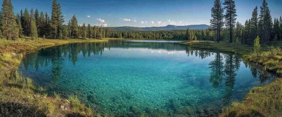 Crystal-clear lake surrounded by forest