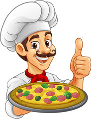 Chef Cartoon Pizza Cook Food Man Mascot Character