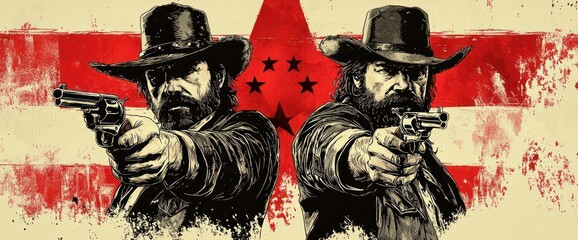 Two cowboys aiming guns