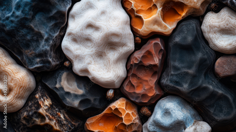 Poster colorful natural stones and rocks displaying unique textures and patterns for creative projects