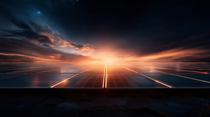Vibrant sunset illuminates solar panels reflecting the beauty of sustainable energy and the promise of a brighter future Generative AI