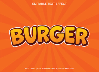 Burger text effect vector graphic design food culinary background comic cartoon font style