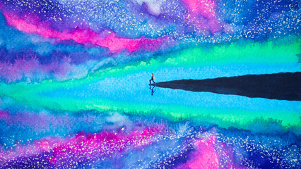 man human body mind mental health healing spiritual conscious soul imagine spirit inspiring energy holistic connected universe aurora sky abstract art watercolor painting illustration design brushwork