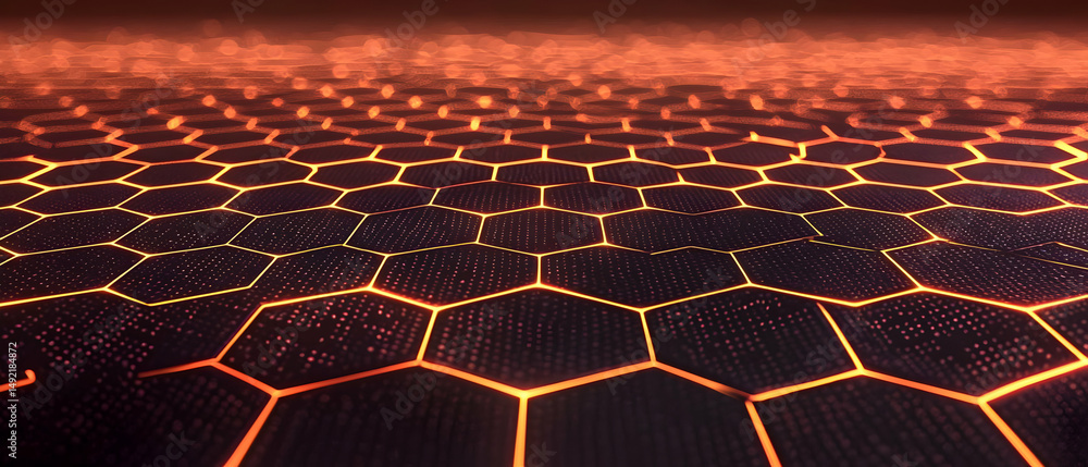 Poster abstract hexagonal pattern with orange glow