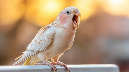 Colorful bird perched outdoors singing at sunset with warm golden light illuminating its feathers Generative AI