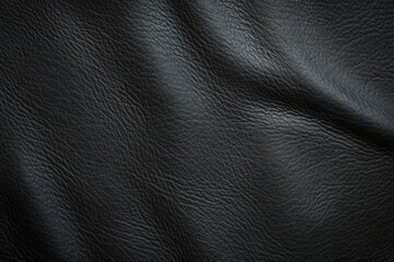 Close-up view of black textured leather with subtle folds and natural grain details conveying a smooth and durable surface