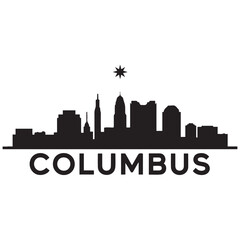 Naklejka premium Columbus city skyline horizontal banner. Black Columbus city, Ohio. Vector template for your design. Vector black silhouette. with white background