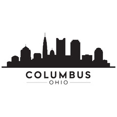 Obraz premium Columbus city skyline horizontal banner. Black Columbus city, Ohio. Vector template for your design. Vector black silhouette. with white background