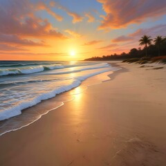 Obraz premium Illustration of sandy beach with amazing summer landscape.