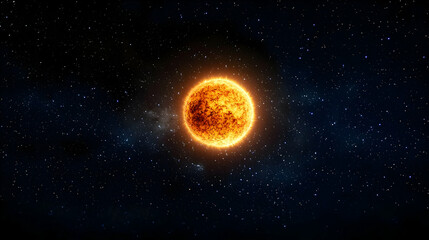 Fiery Sun Amidst Starry Night Sky
