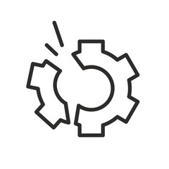 Broken gear. Crack gear icon. Thin line vector illustration.