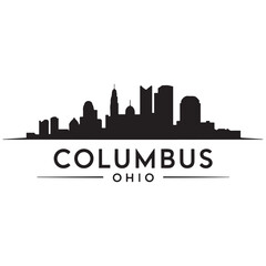 Fototapeta premium Columbus city skyline horizontal banner. Black Columbus city, Ohio. Vector template for your design. Vector black silhouette. with white background
