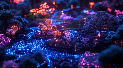 A glowing ecosystem network representing AI-driven climate research 