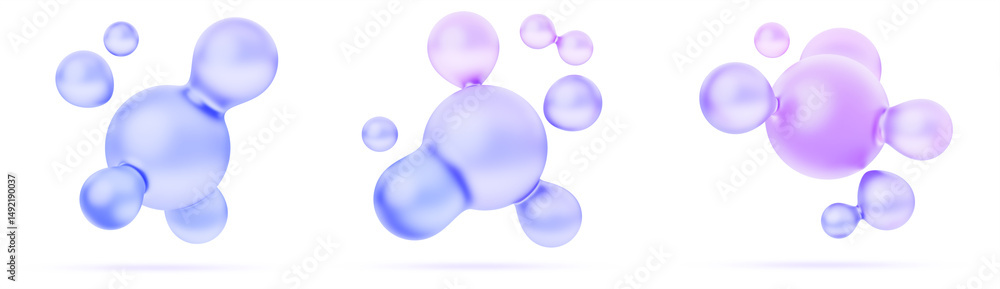 Poster 3d holographic liquid blob shape. abstract gradient fluid ball. soft blue purple metaball graphic ob