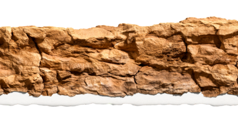 Layered sedimentary rock formation, natural rough texture, cut out transparent