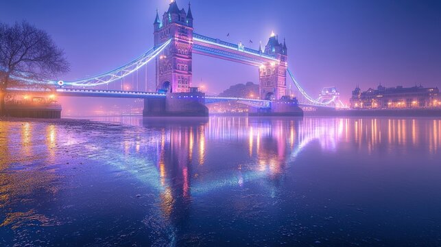 Tower Bridge at dawn, foggy reflection - Powered by Adobe