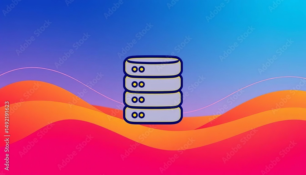 Poster simple bicolor line art database icon; flat vector design, simple, element