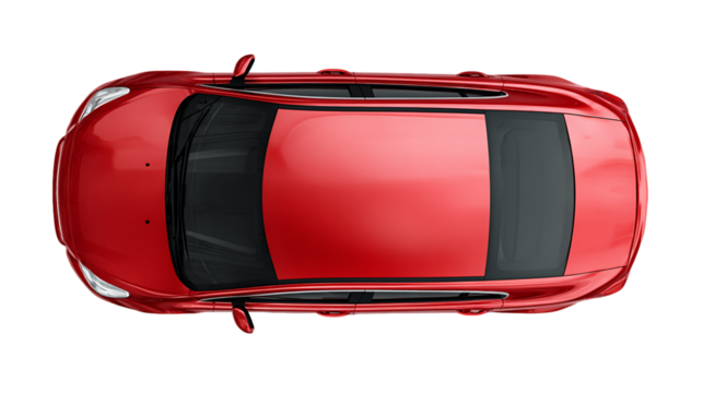 Overhead View of a Red Car with Sunroof on Transparent Background, PNG