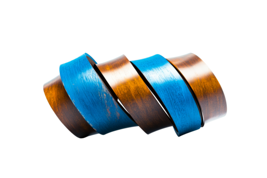Interlocking wooden shapes with blue accent, cut out transparent