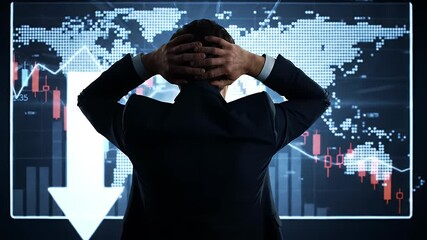 Stressed Businessman Facing Global Financial Crisis Chart - Powered by Adobe