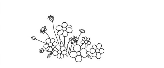 Naklejka premium Simple black doodle of a small bouquet of flowers on a white background, vector, delicate