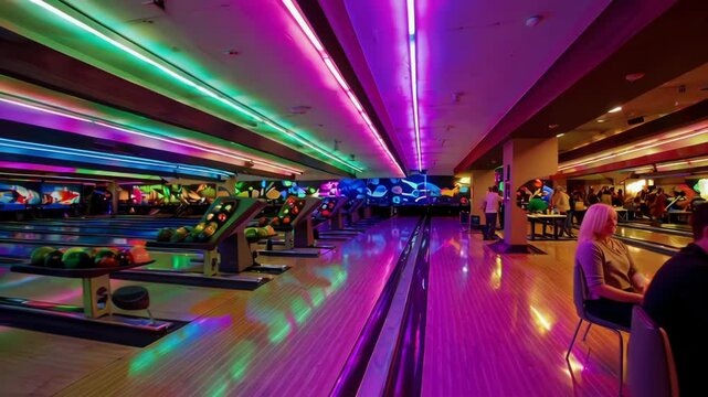Couple enjoying a romantic bowling date