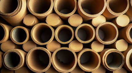Cardboard tubes stacked warehouse storage texture background