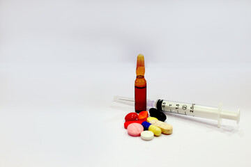 Assorted pharmaceutical medicine pills, tablets and capsules.Pills background