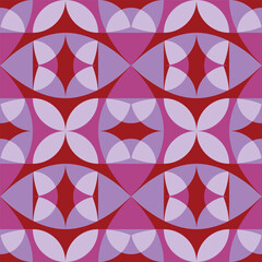 Geometric background with simple shapes ornament with stylized petals. Mosaic seamless pattern for tiled floor. Printing on fabric. Fluorescent neon colors texture. Vector retro wallpaper