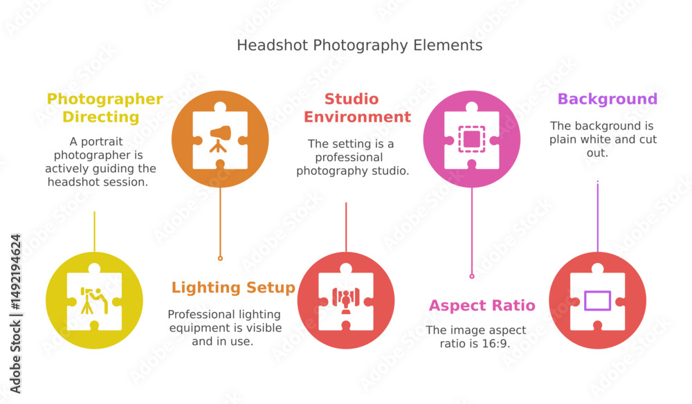 Poster headshot photography elements, including photographer directing and studio environment and lighting 