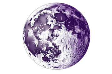 Purple full moon with crater surface, astronomy planet, cut out transparent