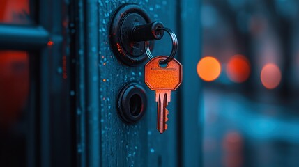 Key in a lock on a door