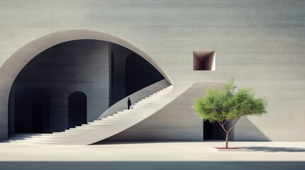 Fototapeta premium Modern Concrete Architecture with a Small Tree