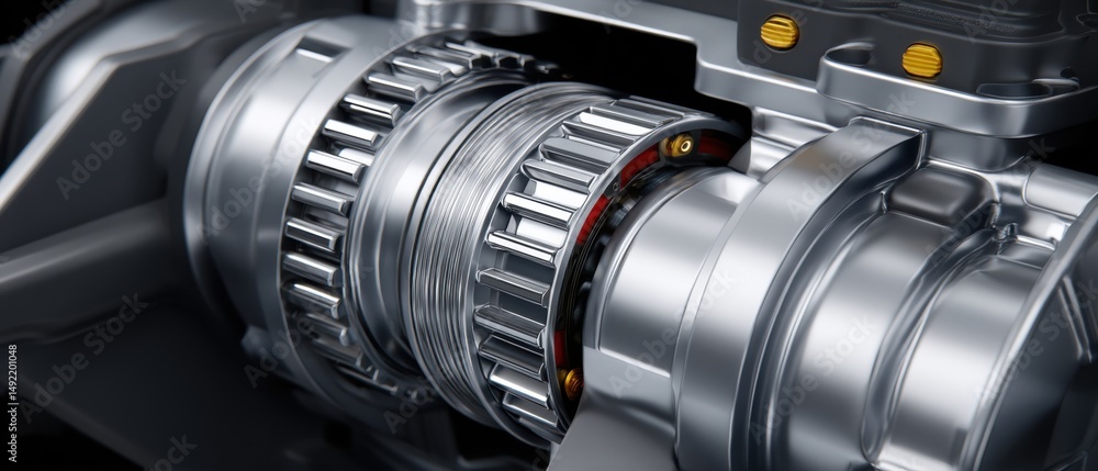 Poster engine components showcasing intricate metallic details and precision engineering.