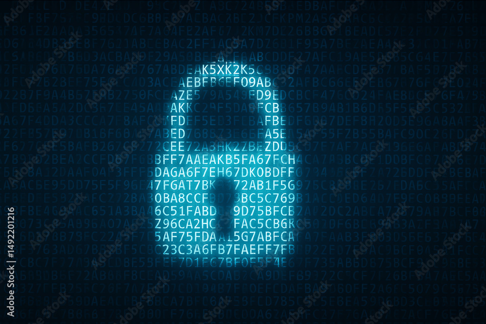 Poster a digital padlock concept illustrated with binary code against a dark background, symbolizing online