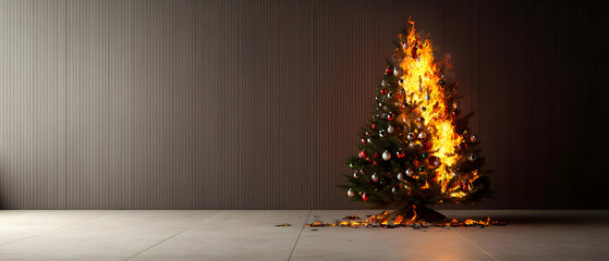 Burning Christmas Tree In A Room