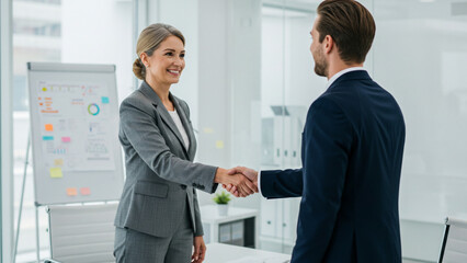 Business People Handshake in Office Meeting with Positive Agreement