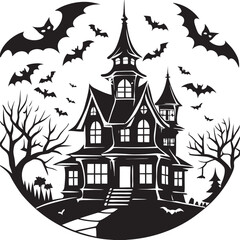 Halloween Party Silhouette , Ghost, Pumpkin, and Castle Vector Art
