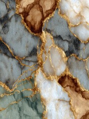 Fototapeta premium This abstract marble pattern displays a beautiful blend of gold, white, and brown tones. The fluidity and intricate details create a captivating look ideal for modern interiors and artistic designs