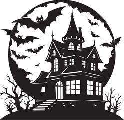 Halloween Party Silhouette , Ghost, Pumpkin, and Castle Vector Art
