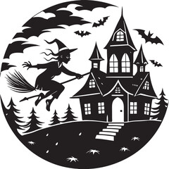 Halloween Party Silhouette , Ghost, Pumpkin, and Castle Vector Art
