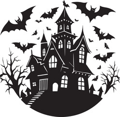 Halloween Party Silhouette , Ghost, Pumpkin, and Castle Vector Art
