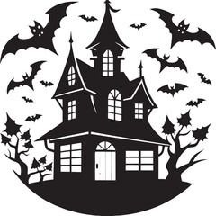 Halloween Party Silhouette , Ghost, Pumpkin, and Castle Vector Art
